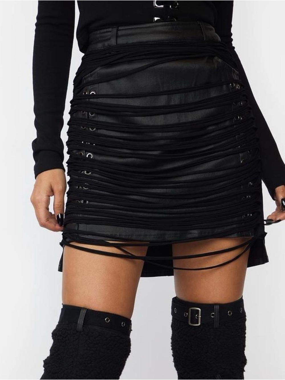 Punk Rave black Steampunk Tassel Half Skirt
